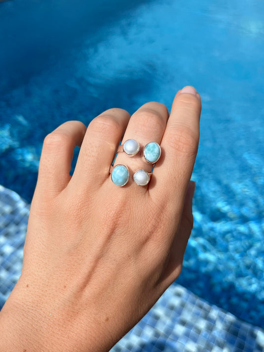 Larimar and Freshwater Pearl Ring 9-10 | LARR2