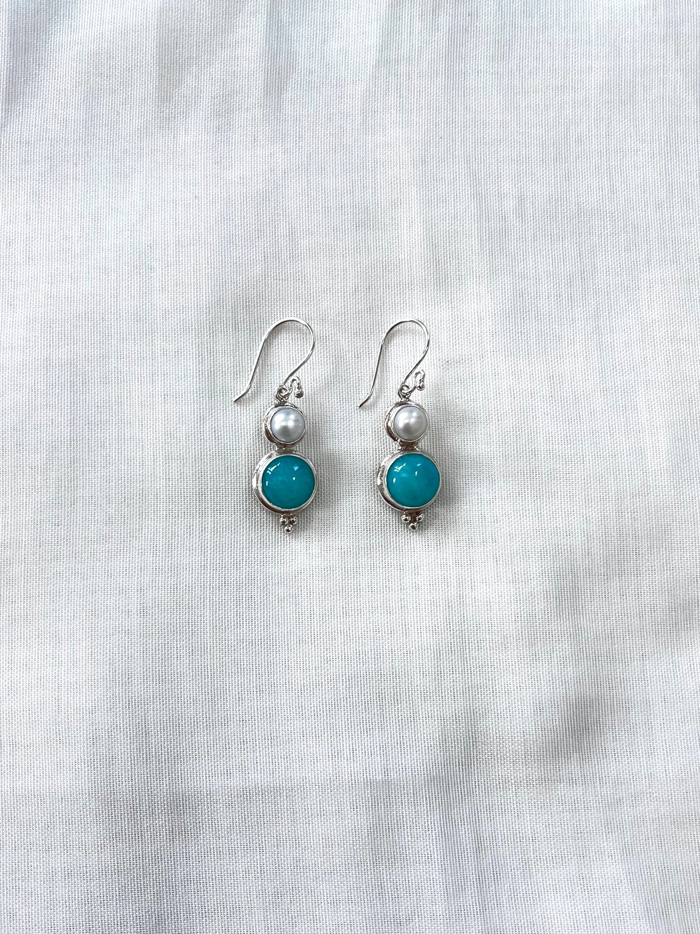 Amazonite and Freshwater Pearl earrings