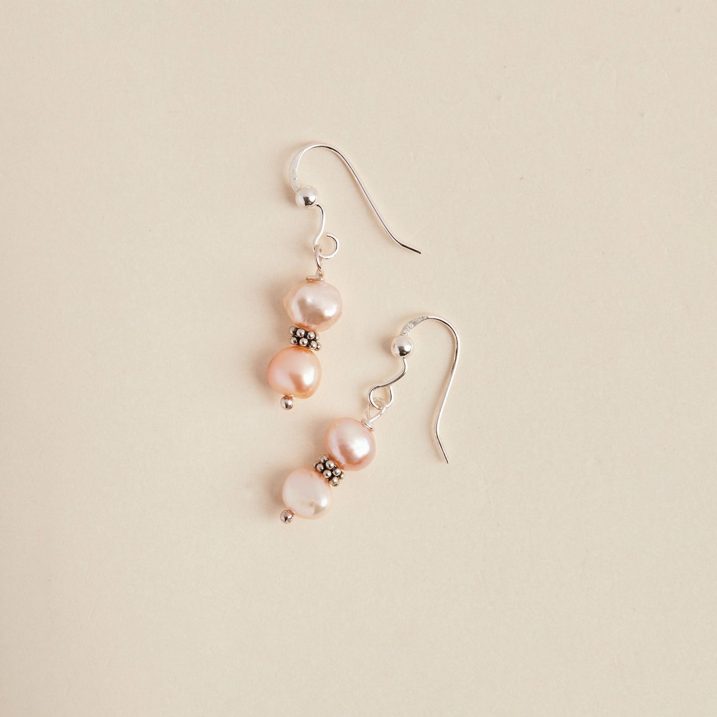 Pink Fresh water Pearl Earrings (double pearl)