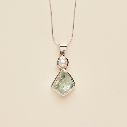 Aquamarine and Fresh water Pearl Pendant (free form)