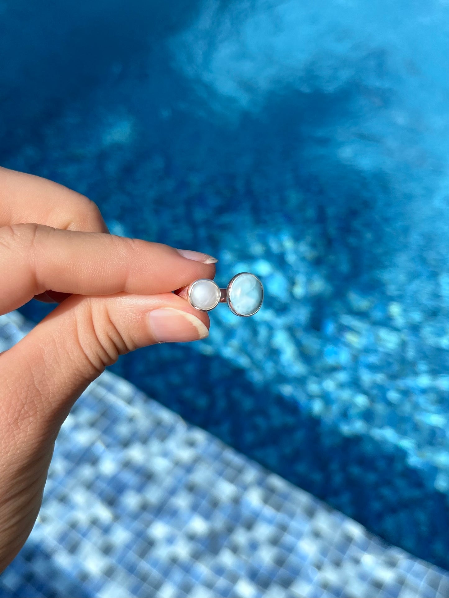 Larimar and Freshwater Pearl Ring 9-10 | LARR2