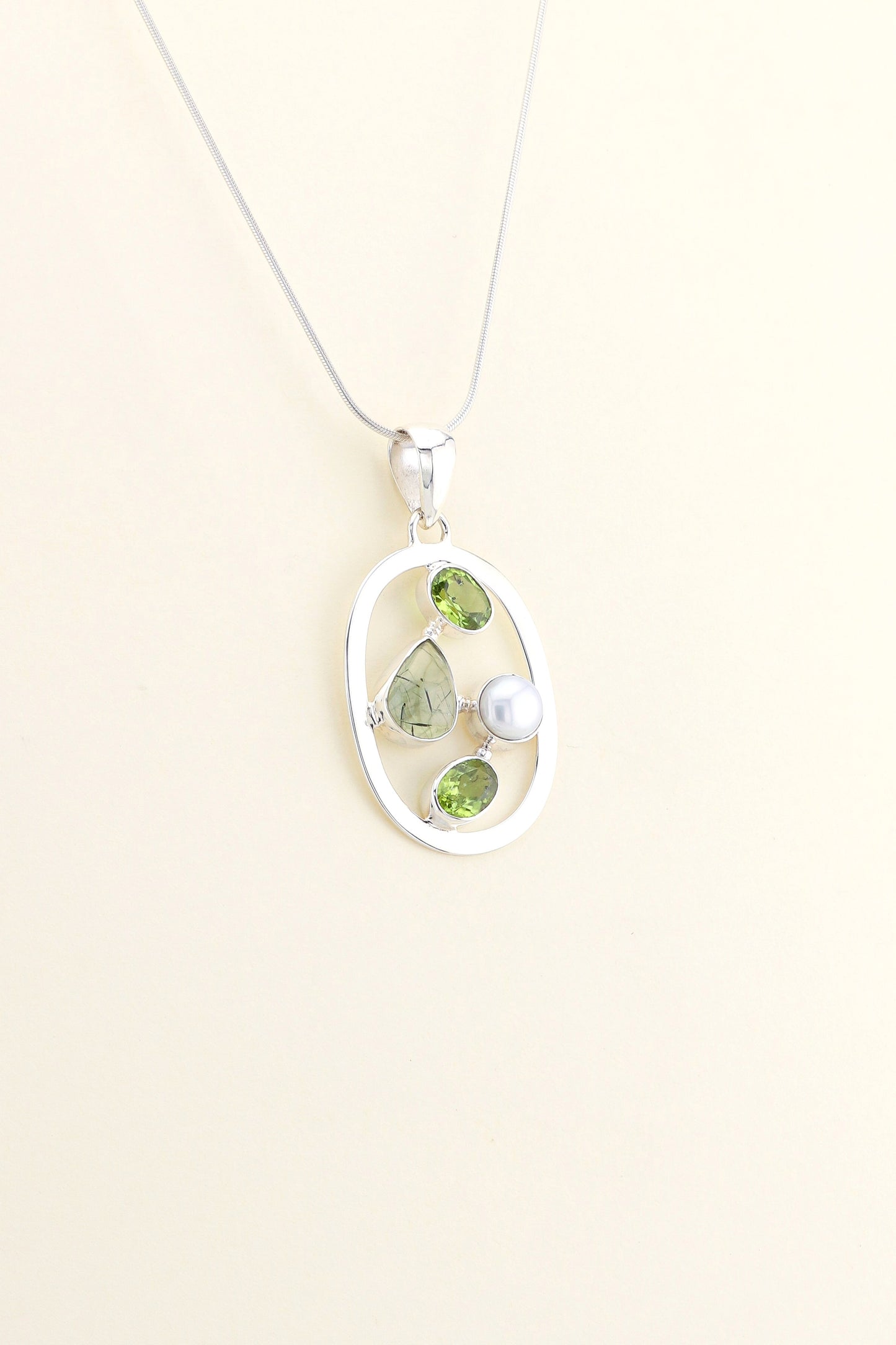 Peridot, Prehnite and Fresh Water Pear Pendant | PERIPM2