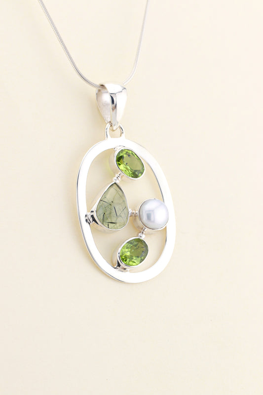 Peridot, Prehnite and Fresh Water Pear Pendant | PERIPM2