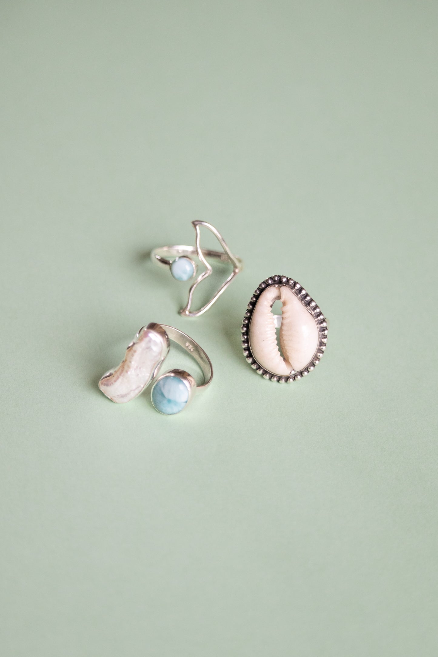 Larimar and Fresh Water Baroque Pearl Ring
