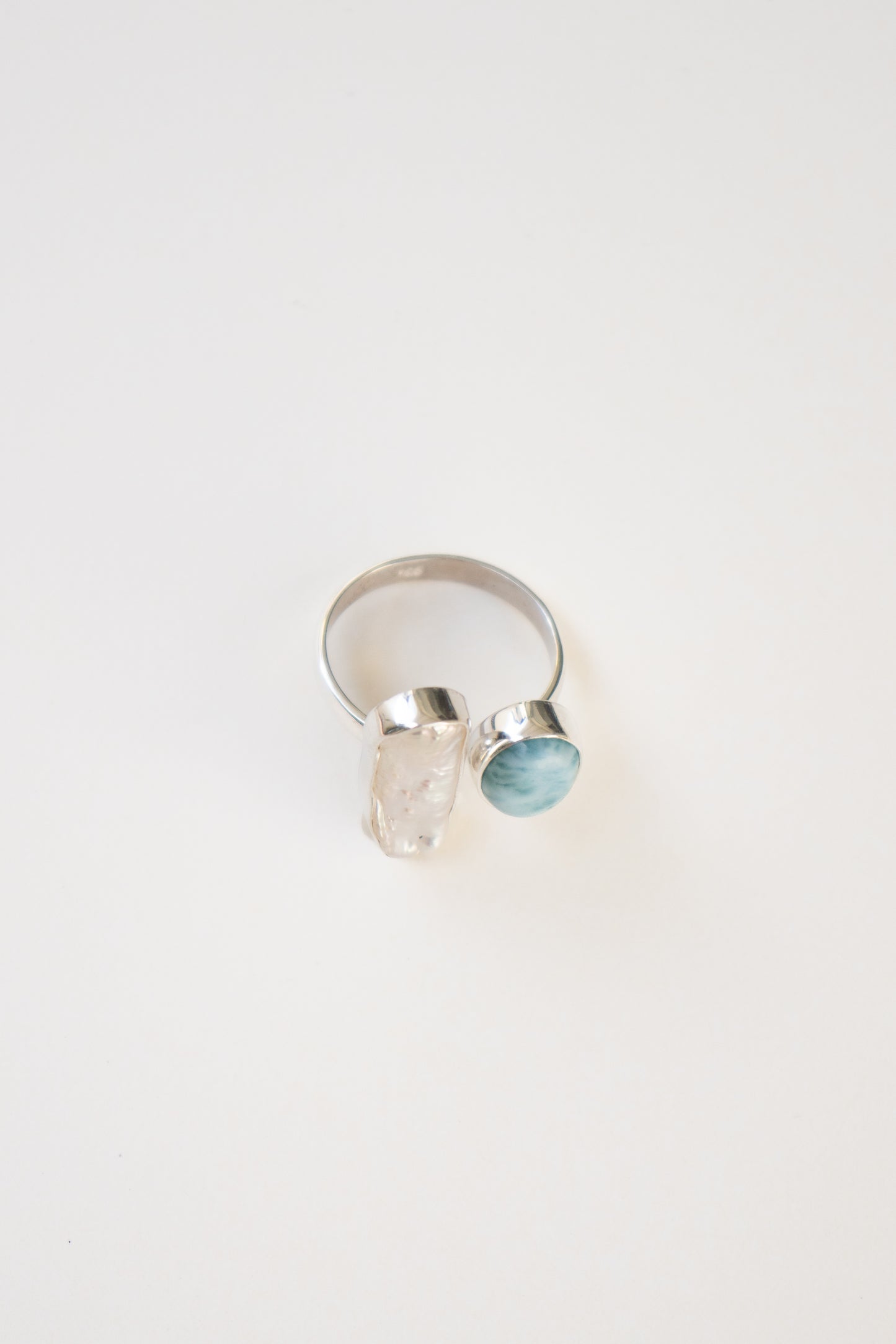 Larimar and Fresh Water Baroque Pearl Ring
