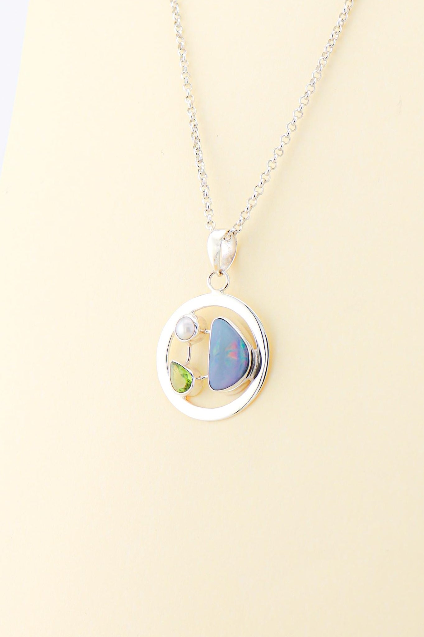 Australian Opal, Peridot and Freshwater Pearl Pendant | OPLM7