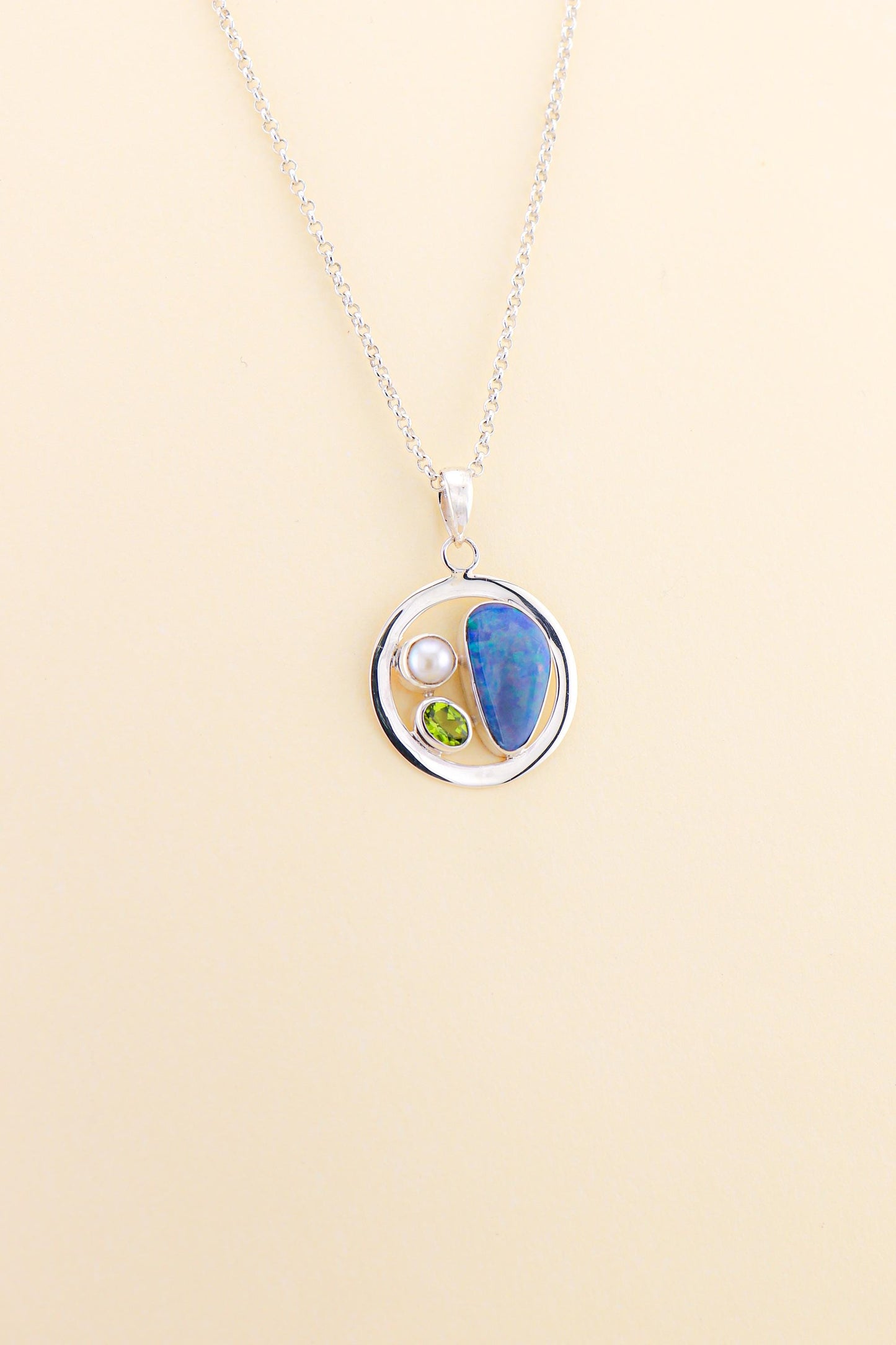Australian Opal, Peridot and Freshwater Pearl Pendant | OPLM9