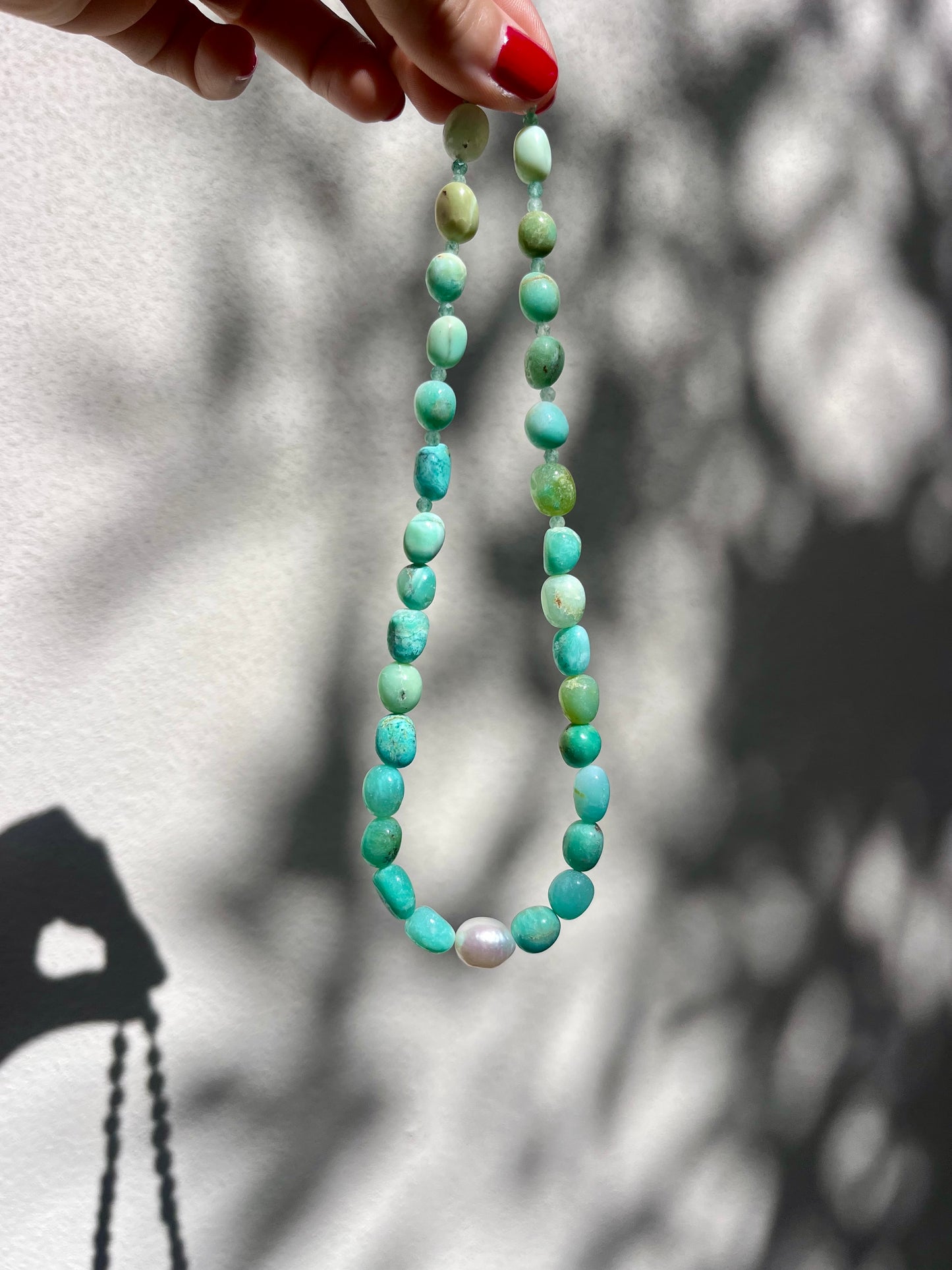 Chrysoprase and Freshwater Pearl Necklace