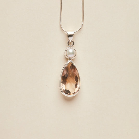 Large Smoky Quartz and Fresh water Pearl Pendant