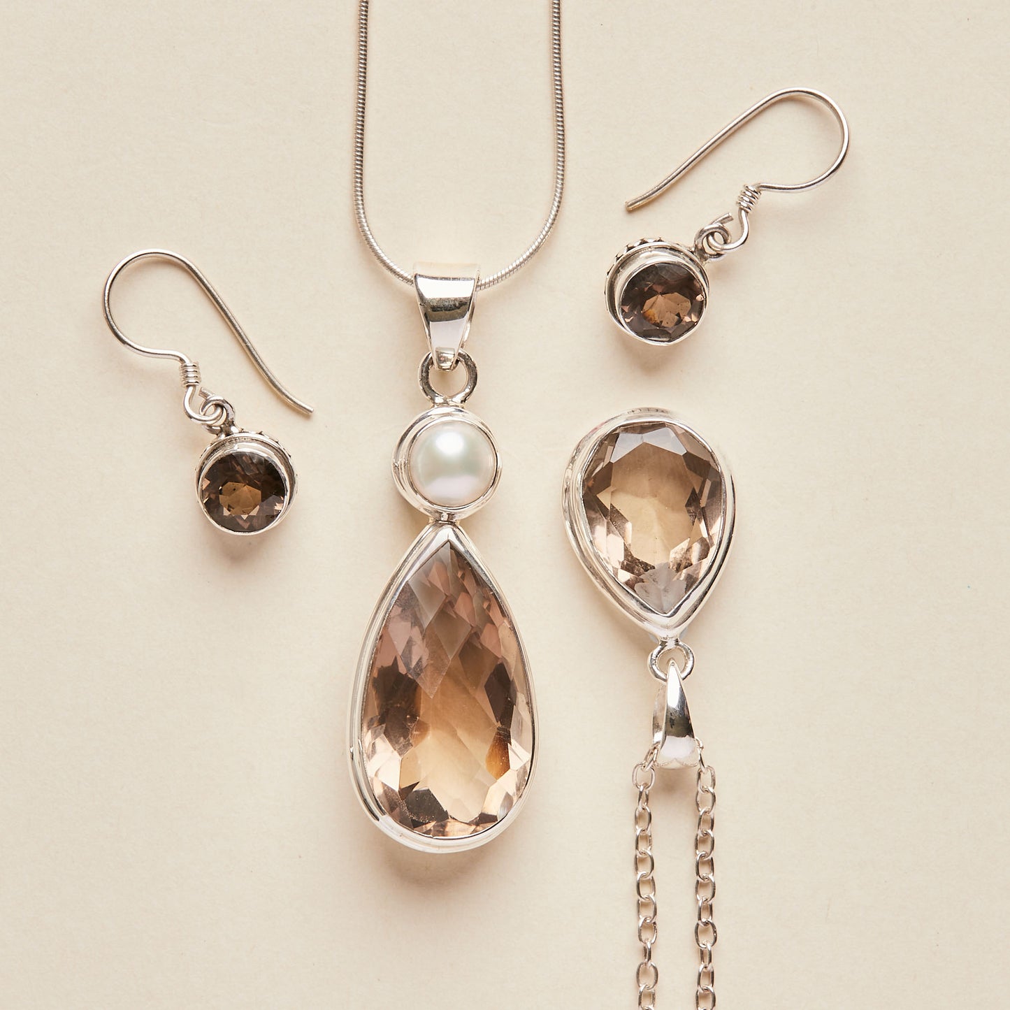 Smoky Quartz Earrings (double bezel)