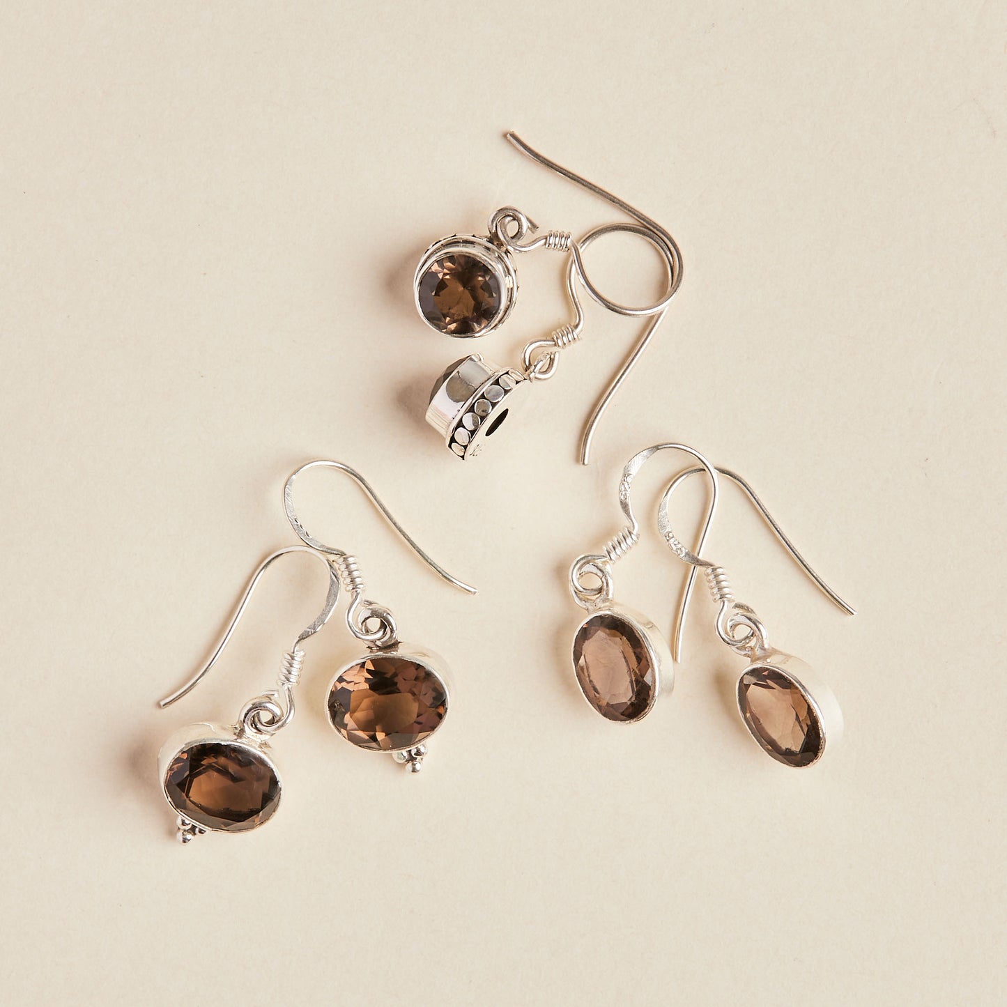 Smoky Quartz Earrings (double bezel)