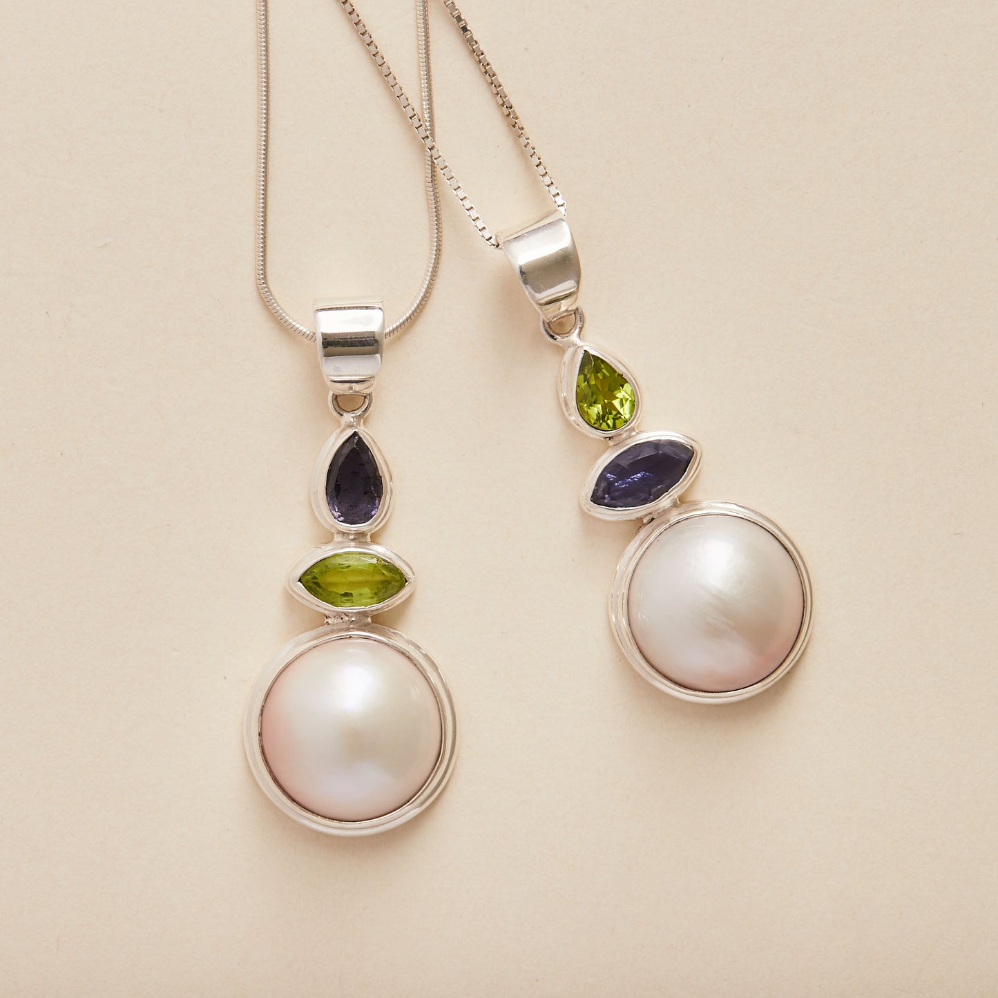 Fresh water Mabe Pearl with Peridot and Iolite Pendant