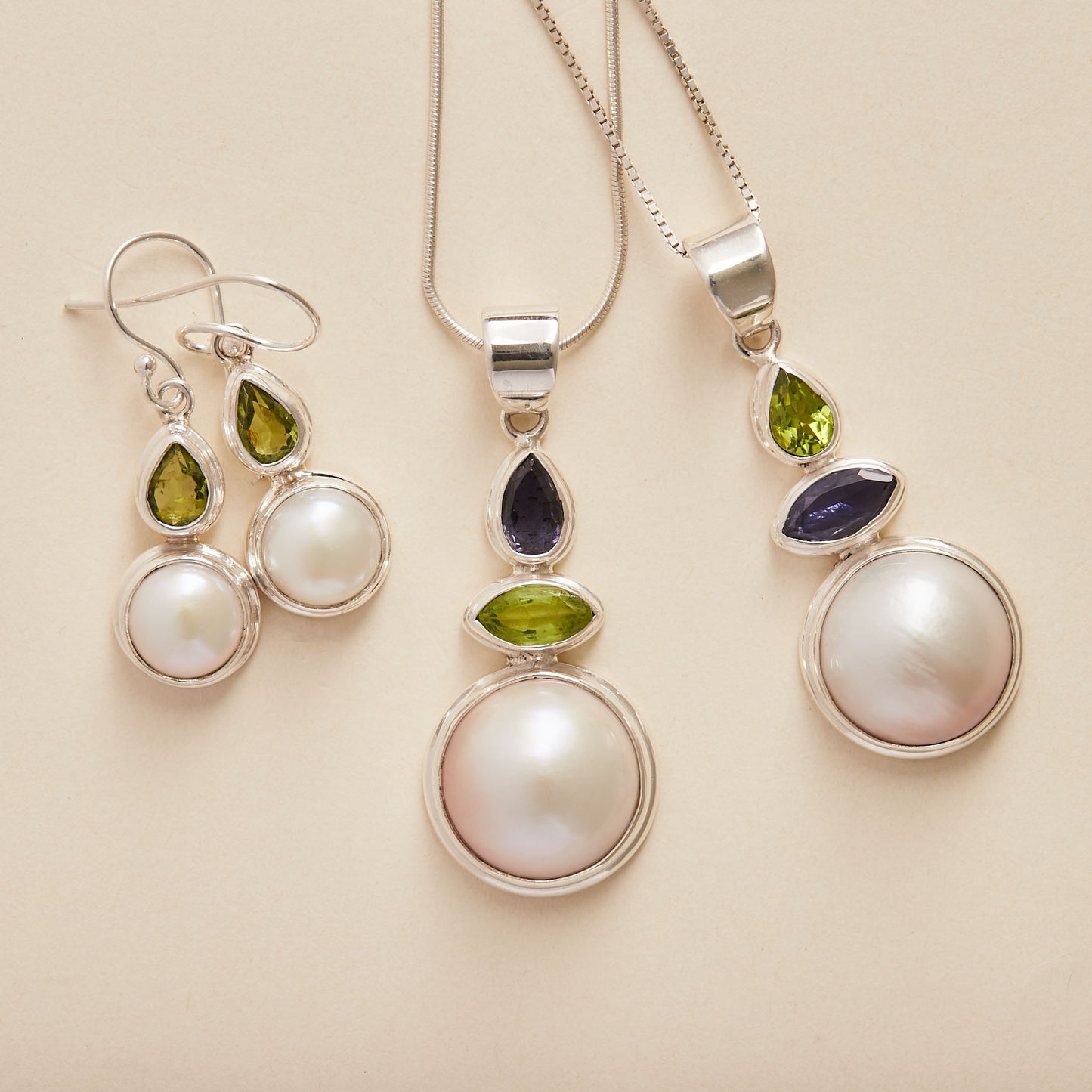 Fresh water Mabe Pearl with Peridot and Iolite Pendant