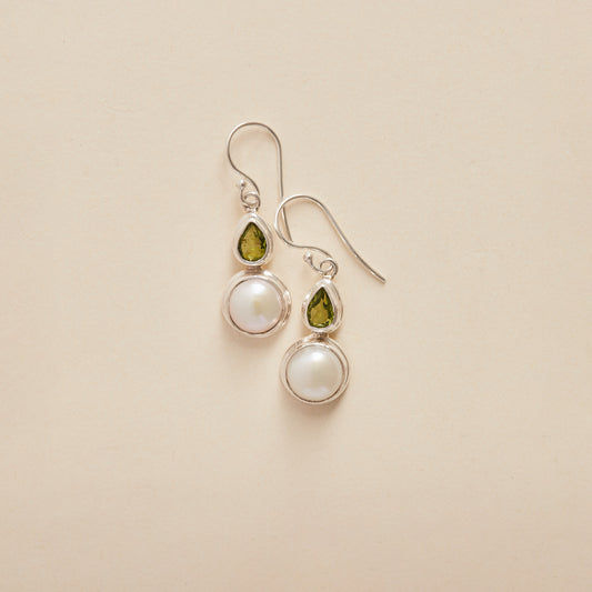 Peridot and Fresh water Pearl Earrings