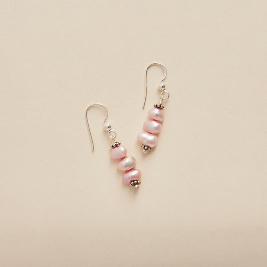 Pink Fresh water Pearl Earrings (triple pearl)