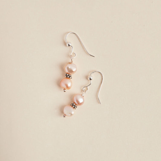 Pink Fresh water Pearl Earrings (double pearl)