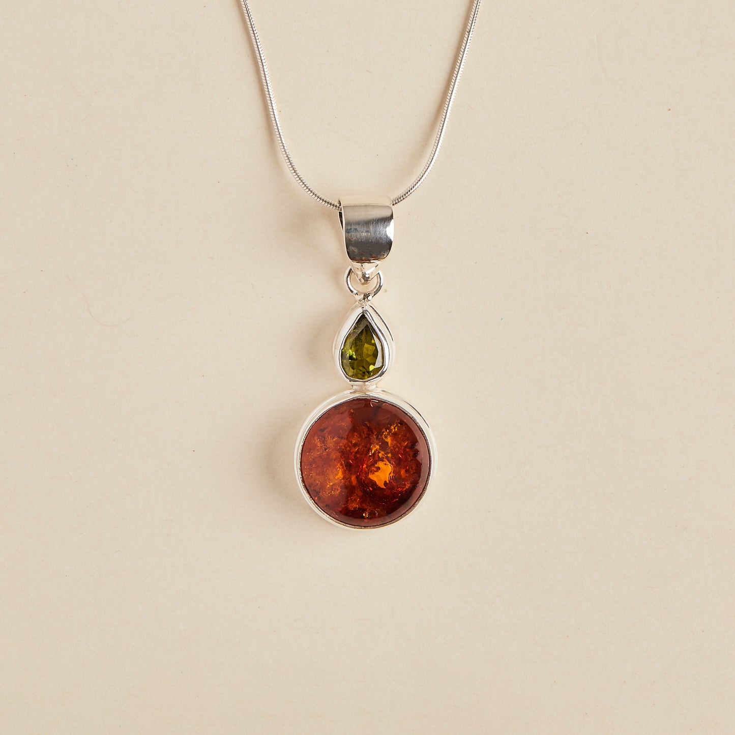 Amber and Peridot Pendant (round)