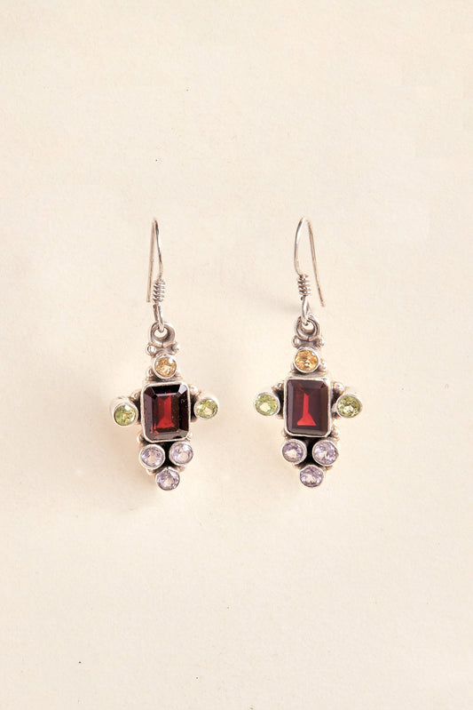 Peridot, Garnet, Amethyst and Citrine Earrings