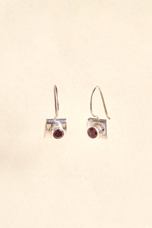 Garnet Earrings (square round)