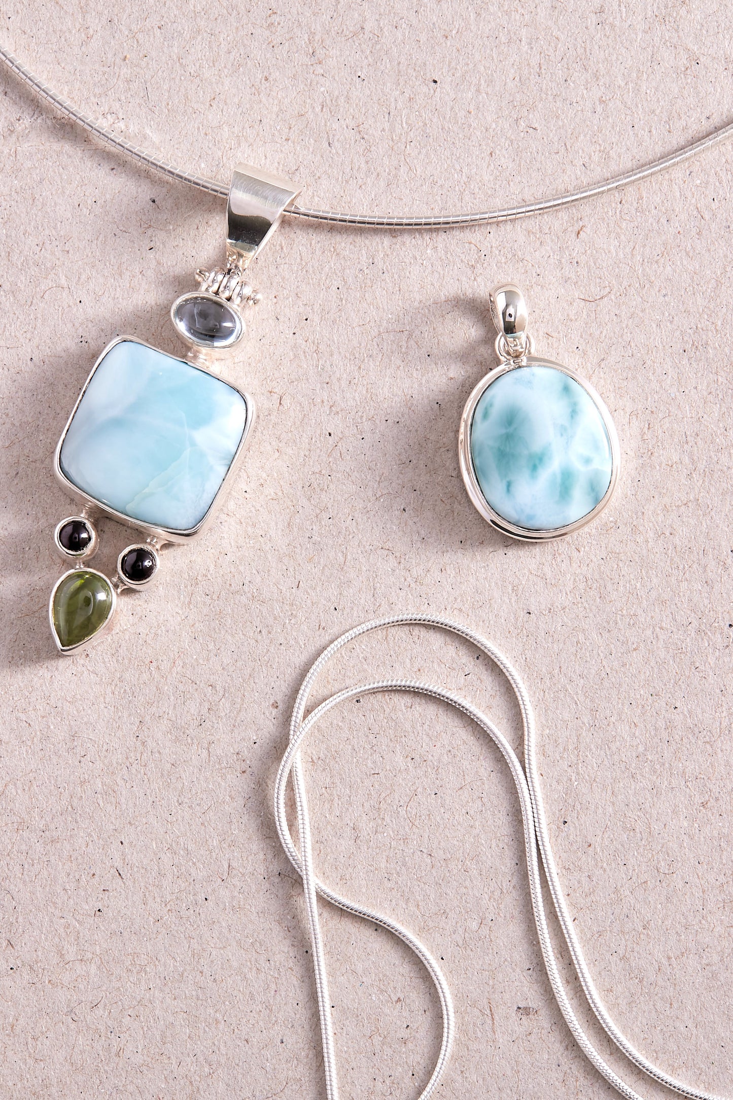 Larimar Blue Topaz Peridot and Garnet Pendant