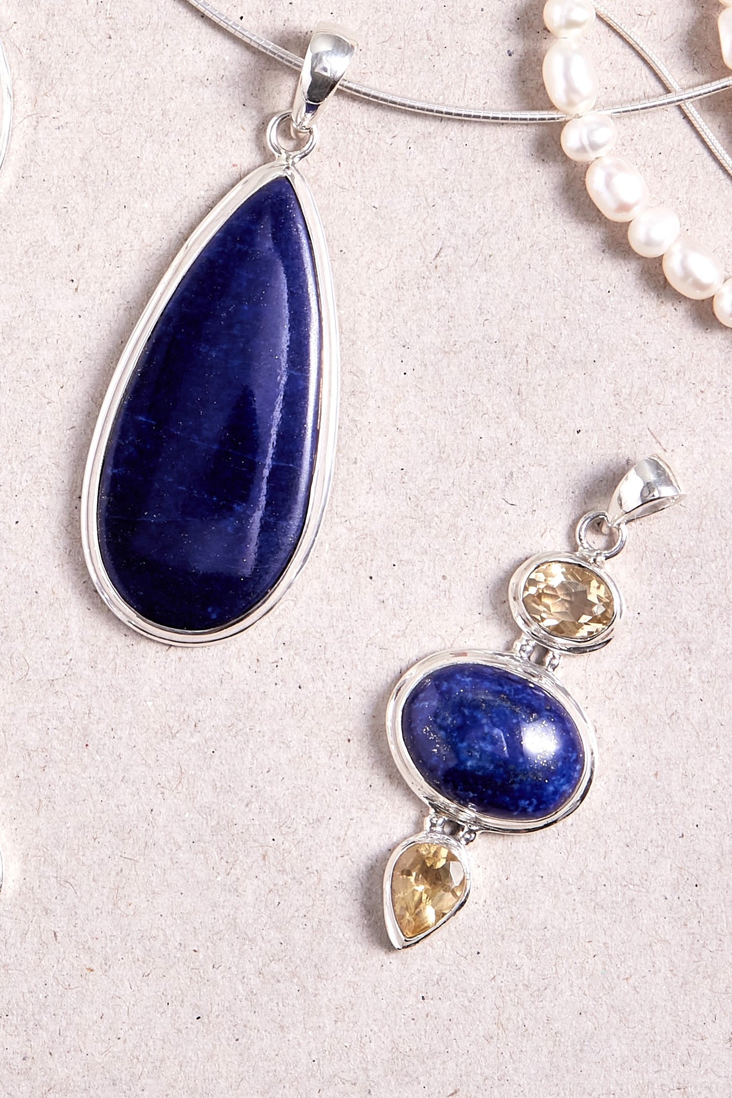 One-of-a-kind Lapis Lazuli and Citrine Pendant