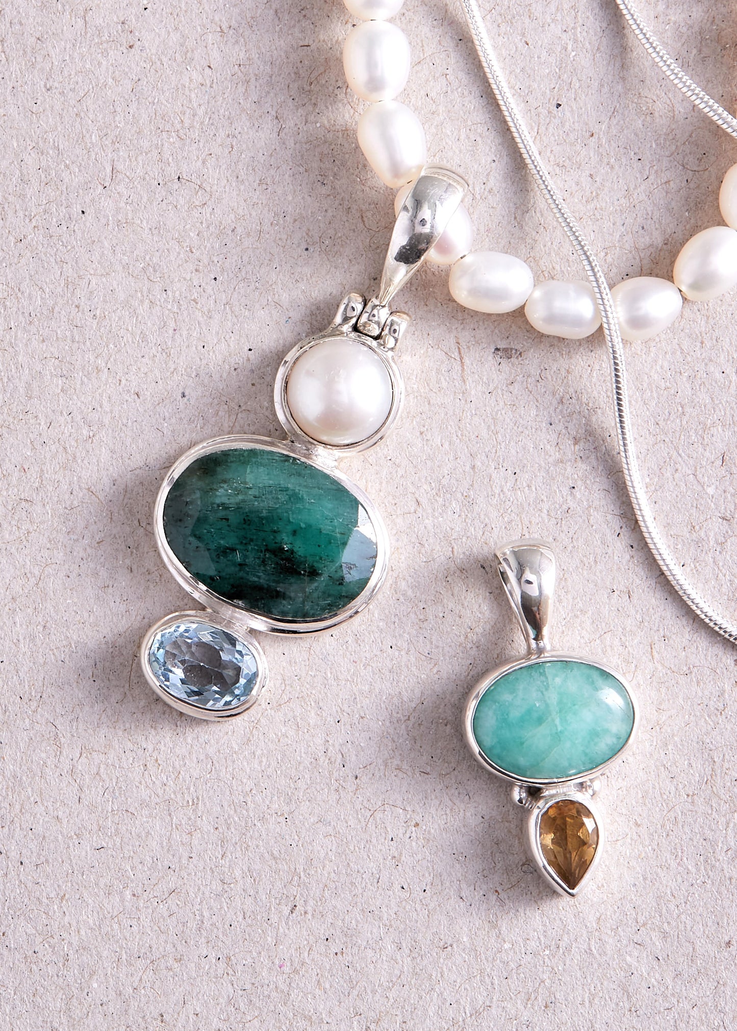 Emerald Blue Topaz and Fresh water Pearl Pendant