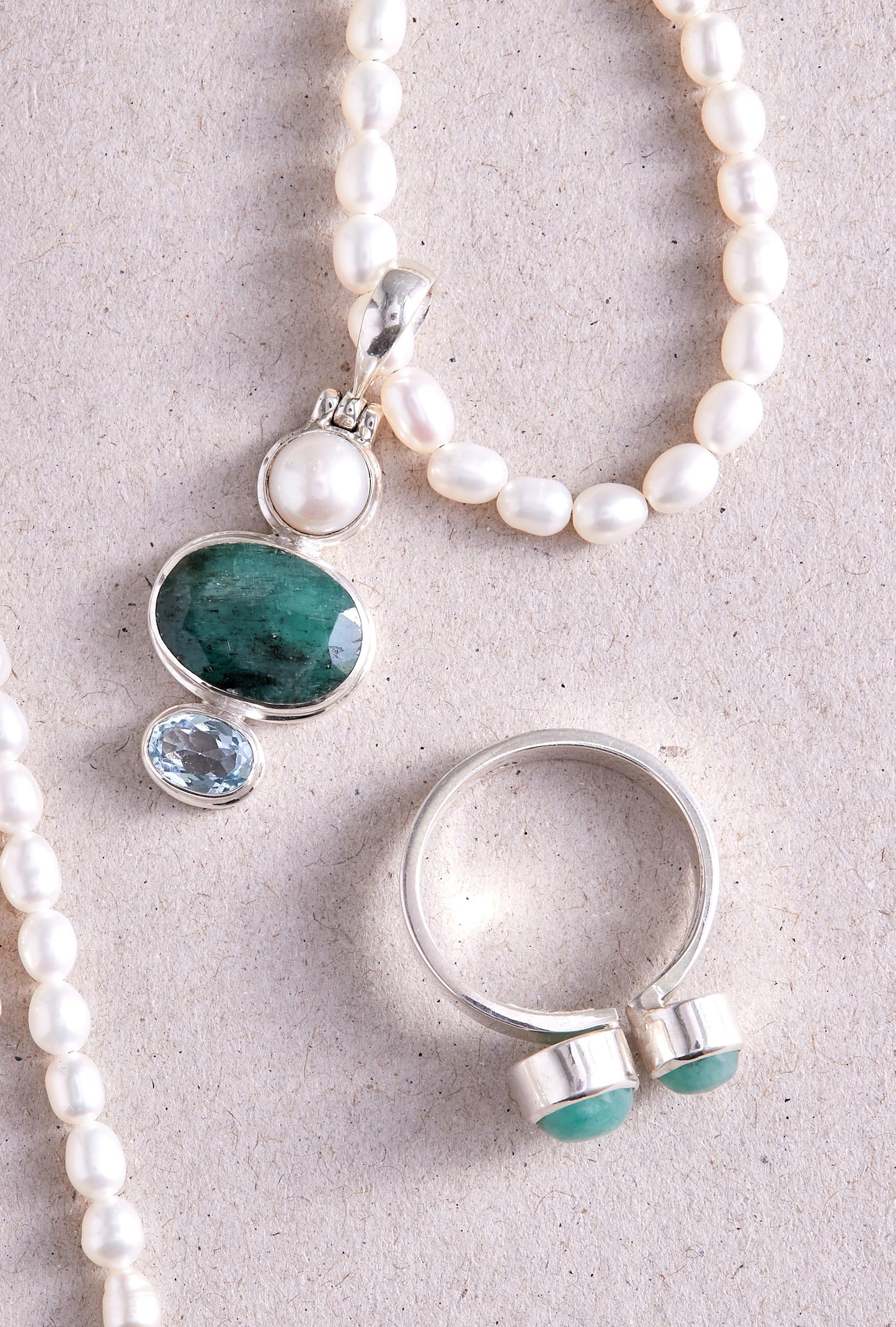 Emerald Blue Topaz and Fresh water Pearl Pendant