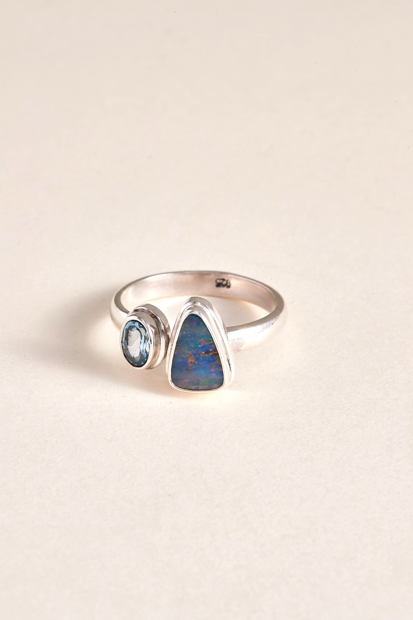 Australian Opal and Blue Topaz Ring