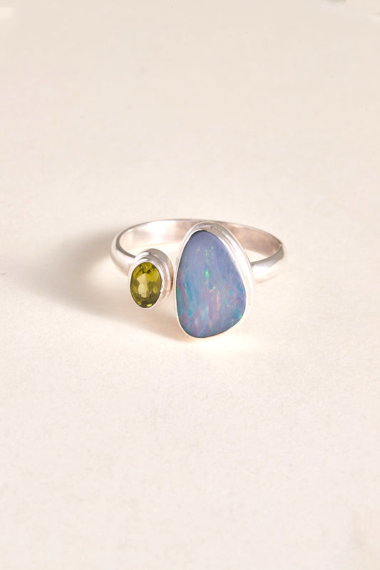 Australian Opal and Peridot Ring (size 10)