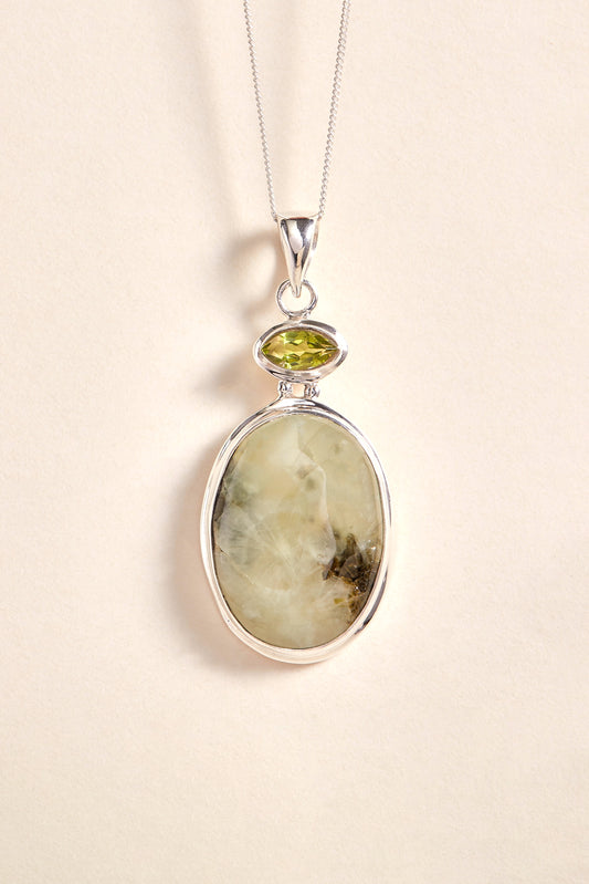 Prehnite and Peridot Pendant (marquise)