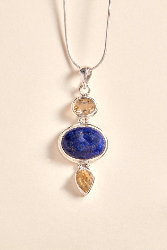 One-of-a-kind Lapis Lazuli and Citrine Pendant