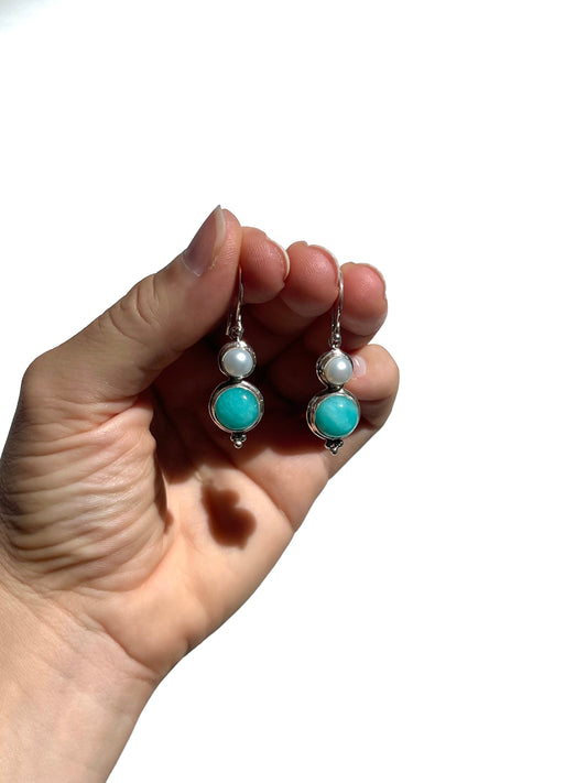 Amazonite and Freshwater Pearl earrings