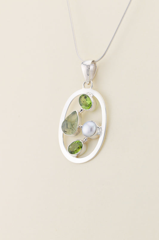 Peridot, Prehnite and Fresh Water Pear Pendant | PERIPM2