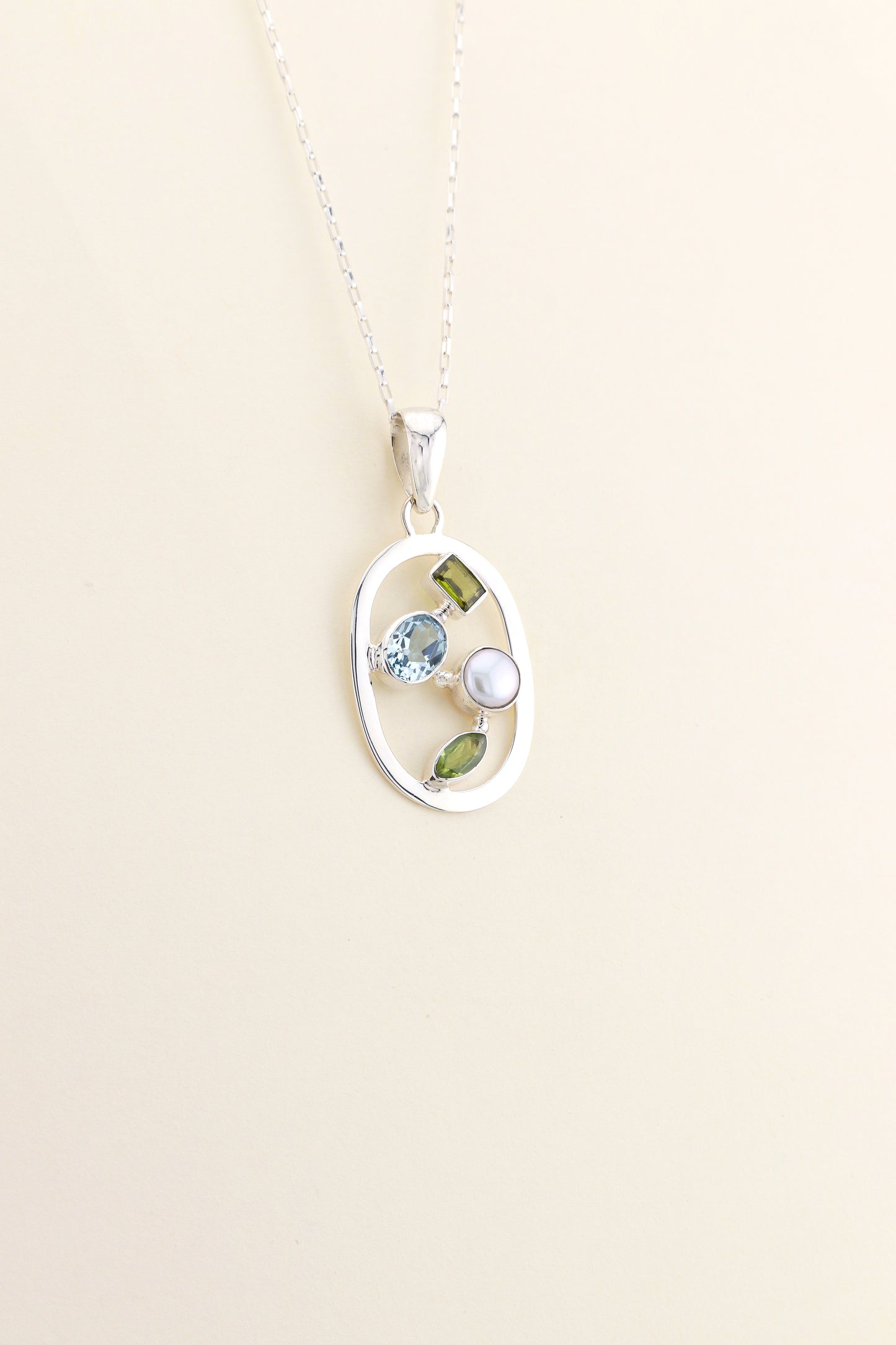 Peridot, Blue Topaz and Fresh Water Pear Pendant | PERIPM3