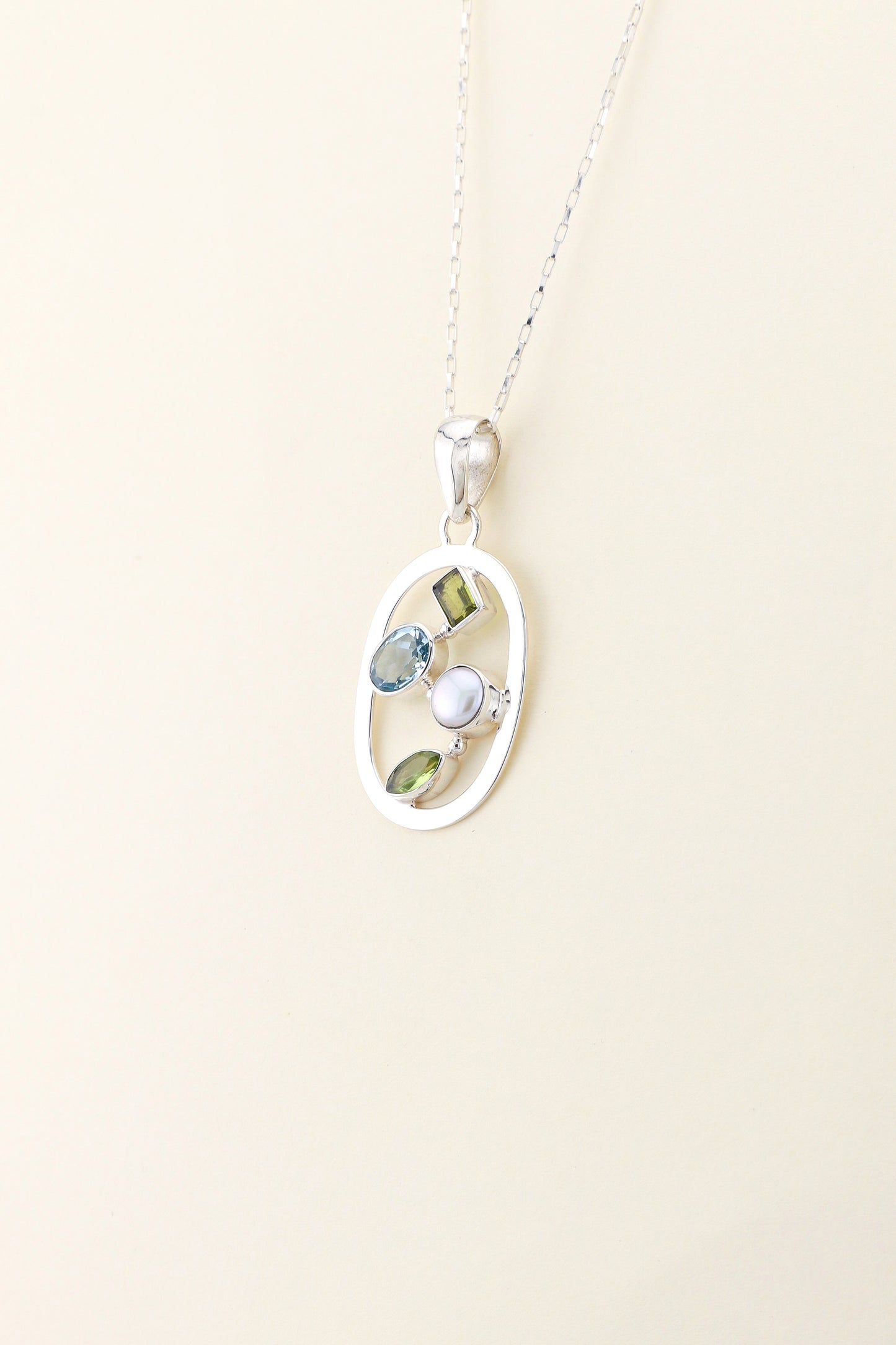 Peridot, Blue Topaz and Fresh Water Pear Pendant | PERIPM3