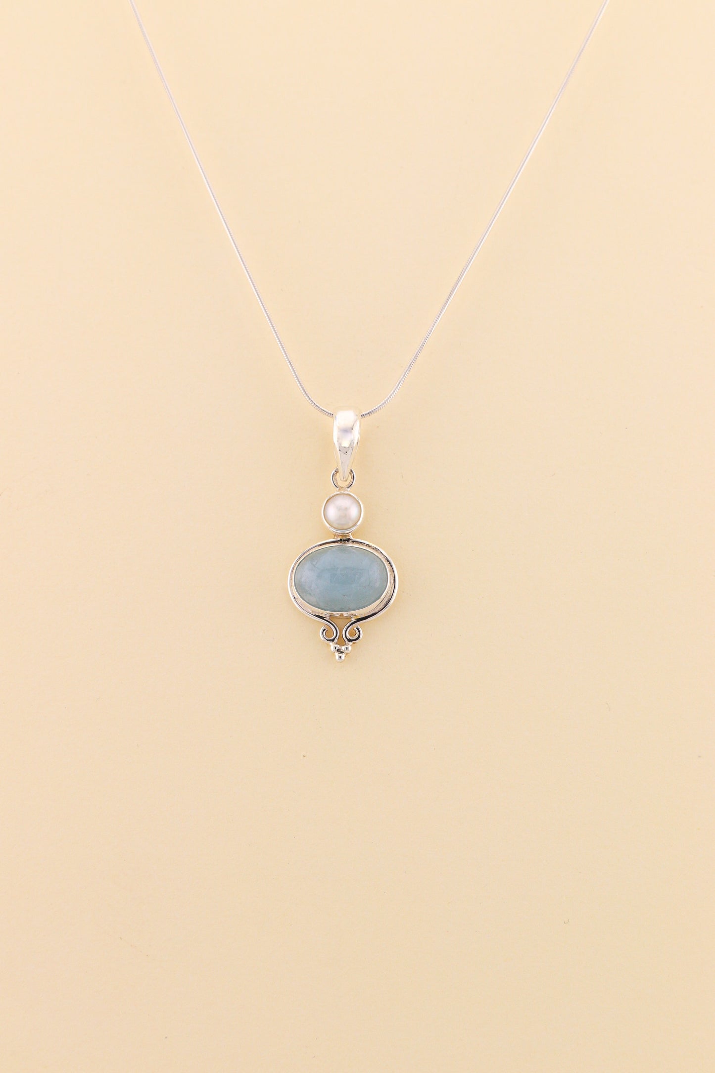 Aquamarine and Fresh water Pearl Pendant | AQPM1