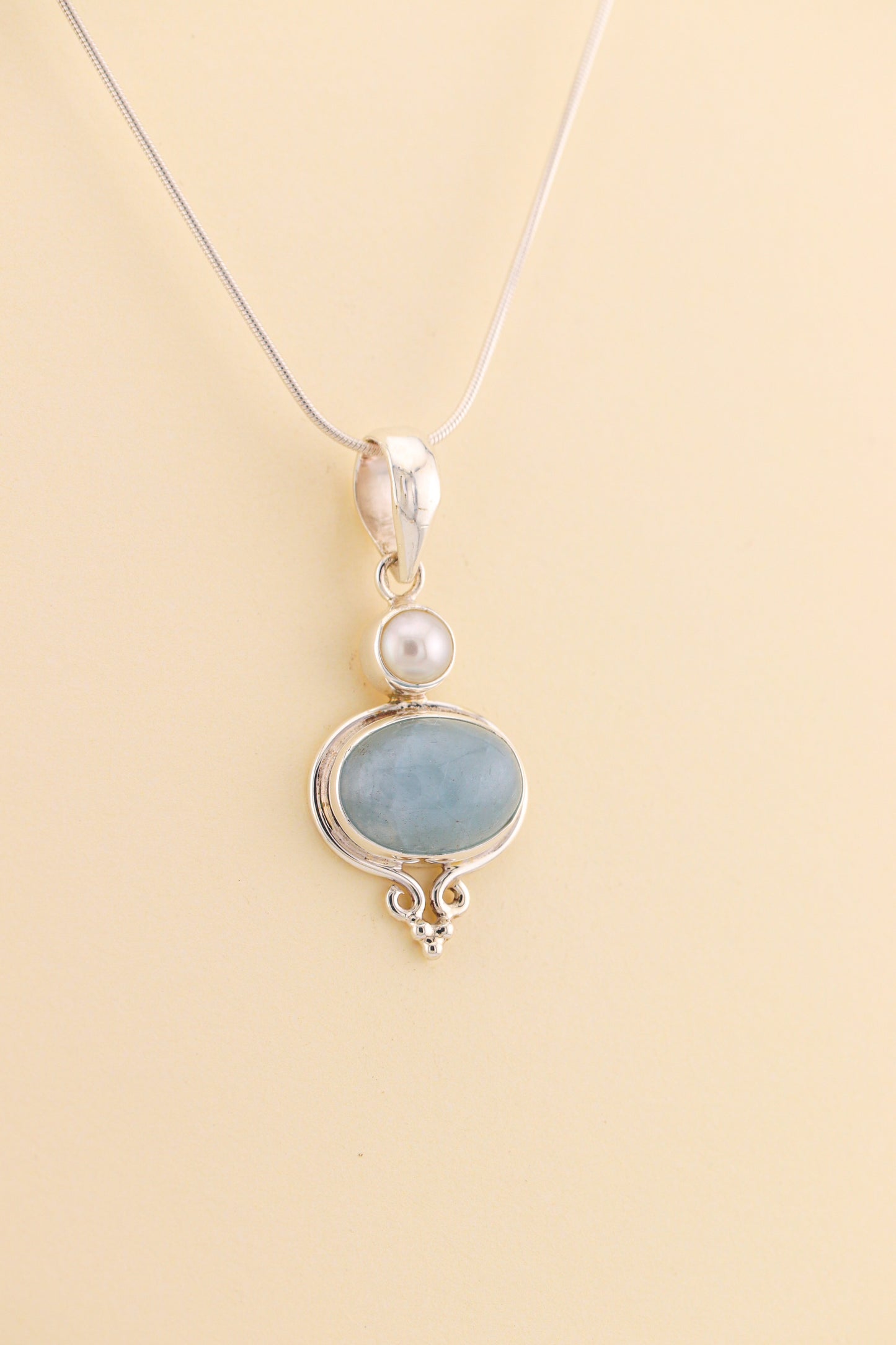 Aquamarine and Fresh water Pearl Pendant | AQPM1