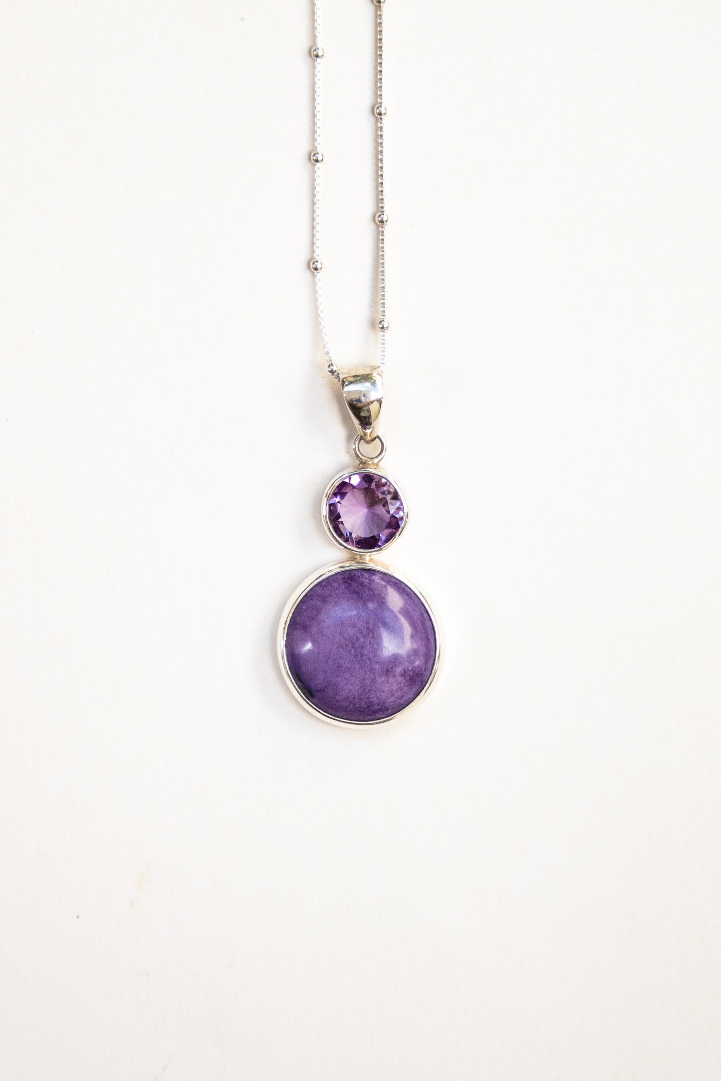 Charoite and Amethyst Pendant (round)