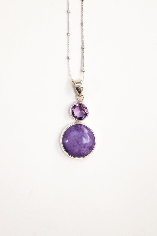 Charoite and Amethyst Pendant (round)