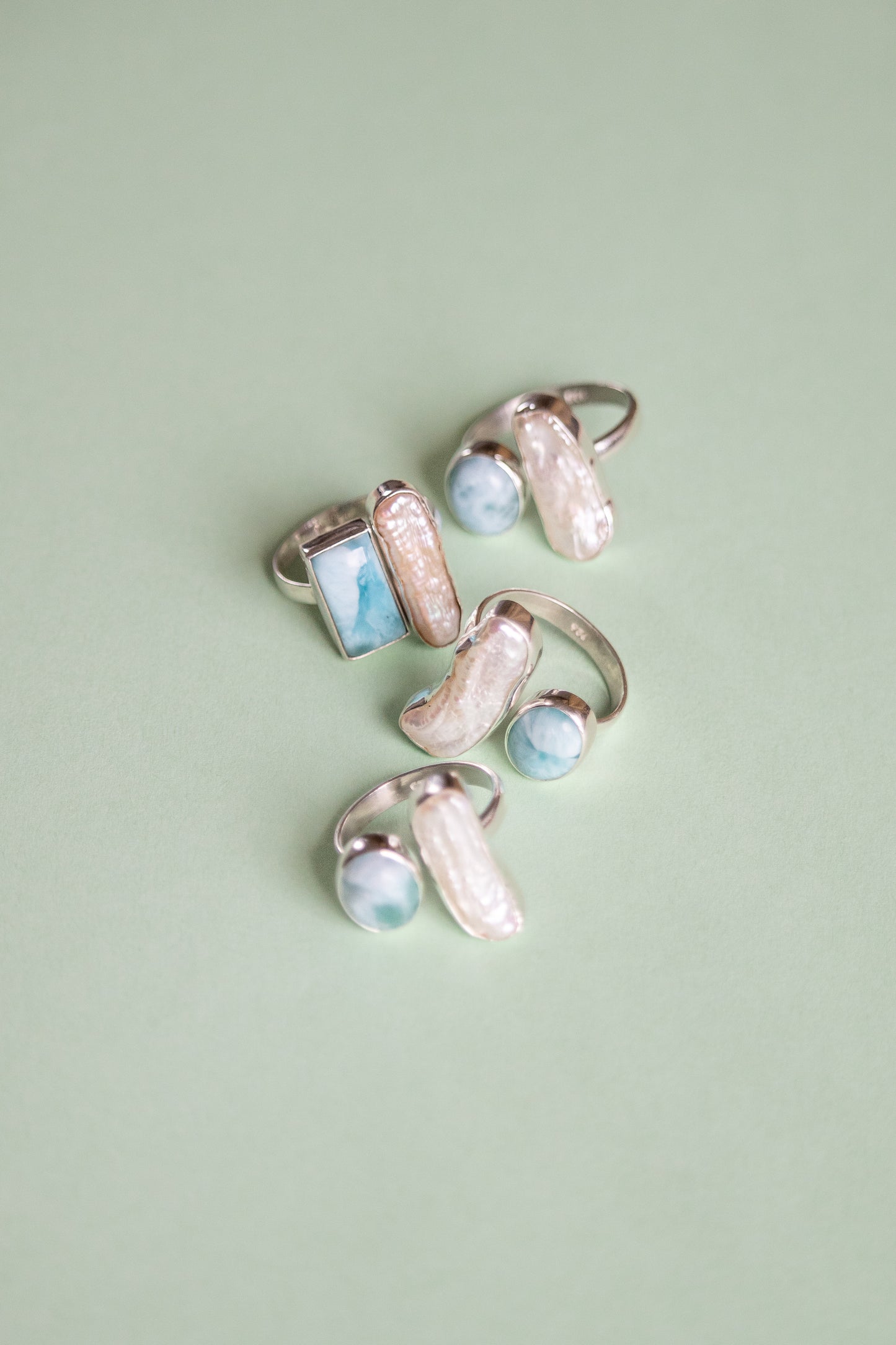 Larimar and Fresh Water Baroque Pearl Ring