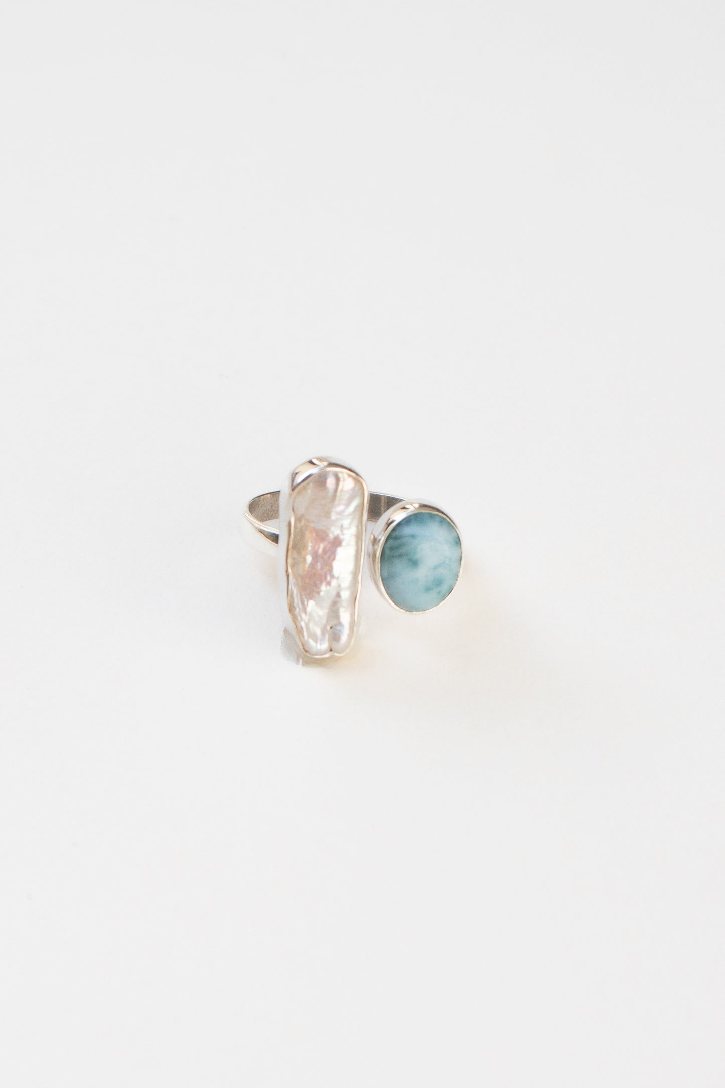 Larimar and Fresh Water Baroque Pearl Ring