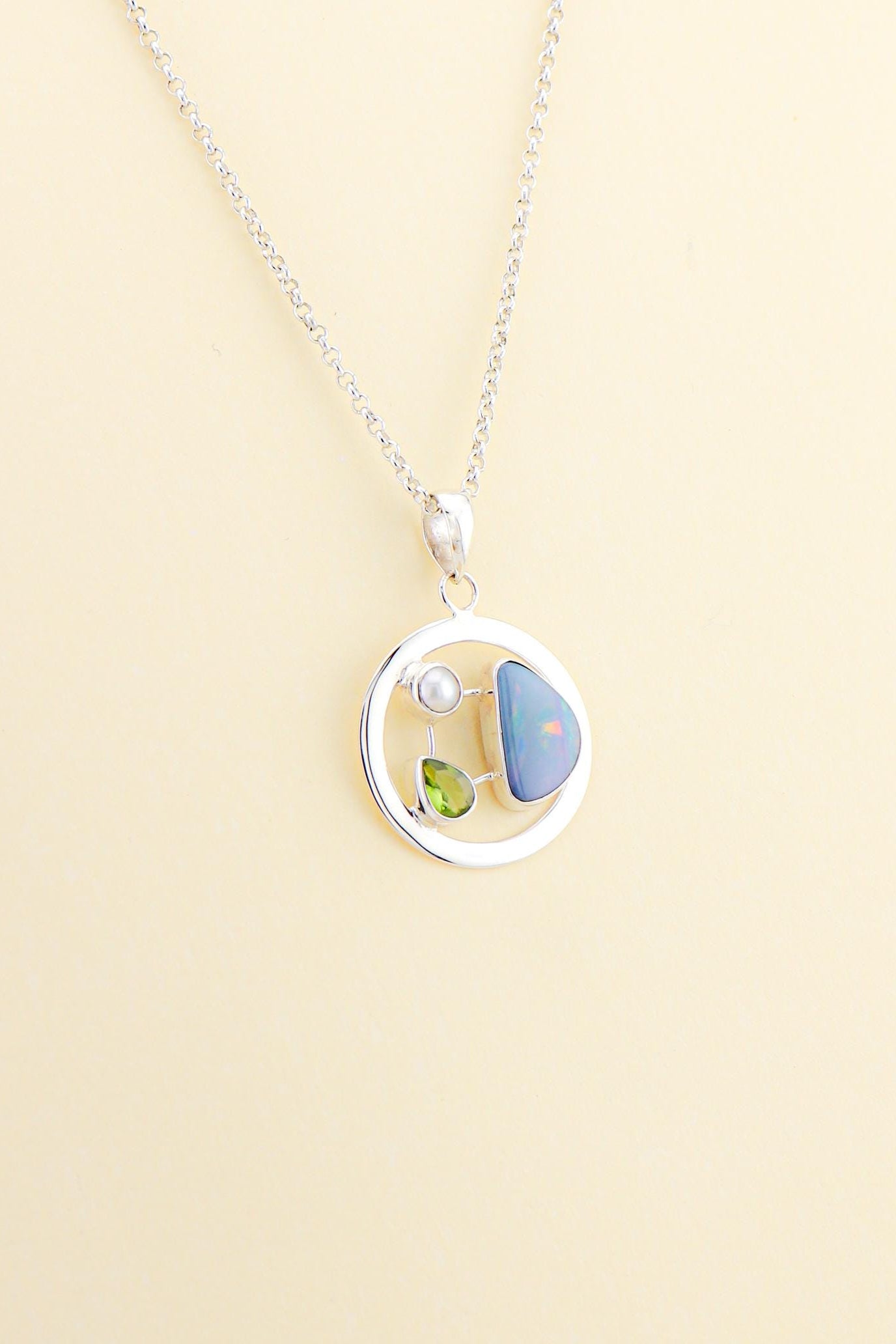Australian Opal, Peridot and Freshwater Pearl Pendant | OPLM7