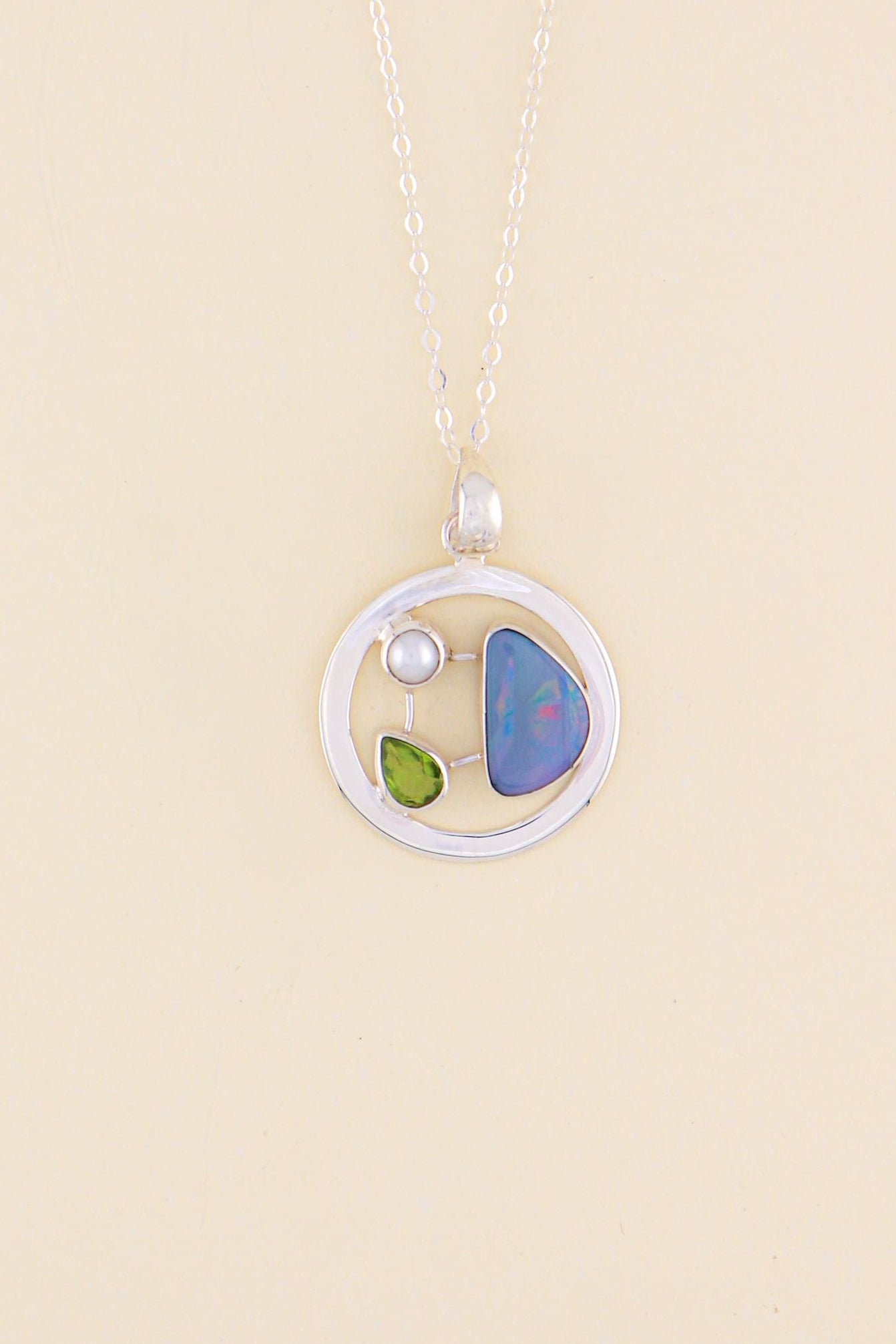 Australian Opal, Peridot and Freshwater Pearl Pendant | OPLM7