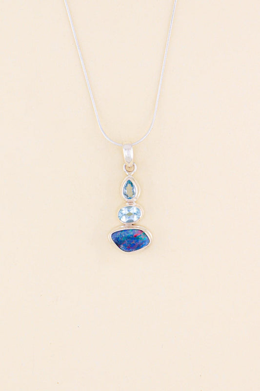 Australian Opal and Blue Topaz Pendant | OPLM3