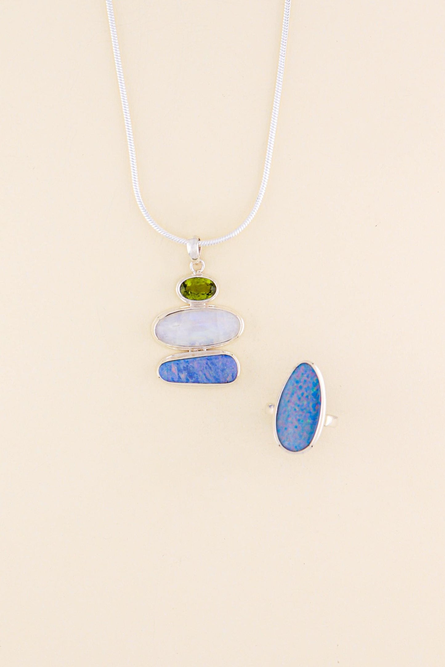 Australian Opal, Peridot and Moonstone Pendant | OPLM6