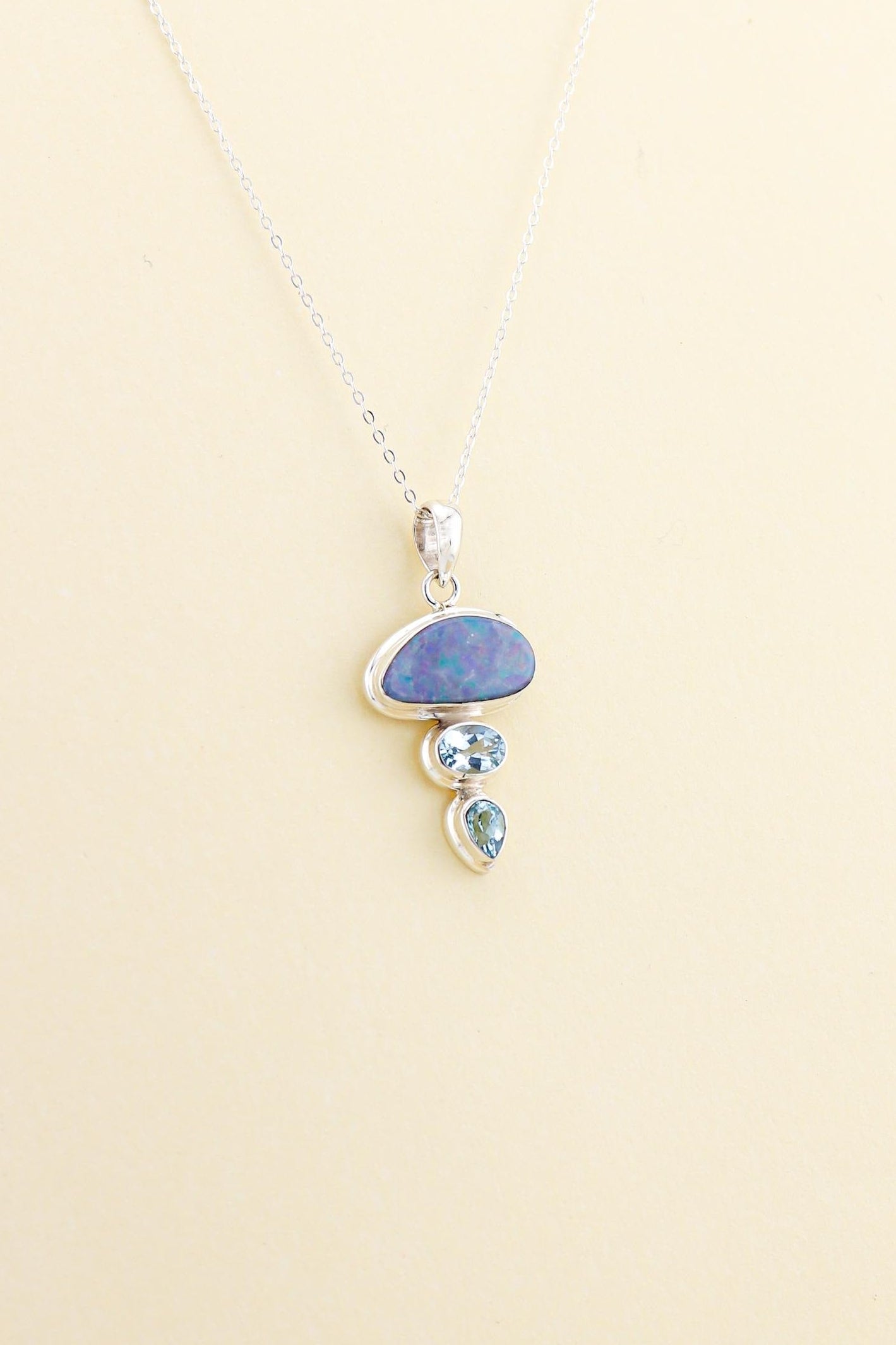 Australian Opal and Blue Topaz Pendant | OPLM10