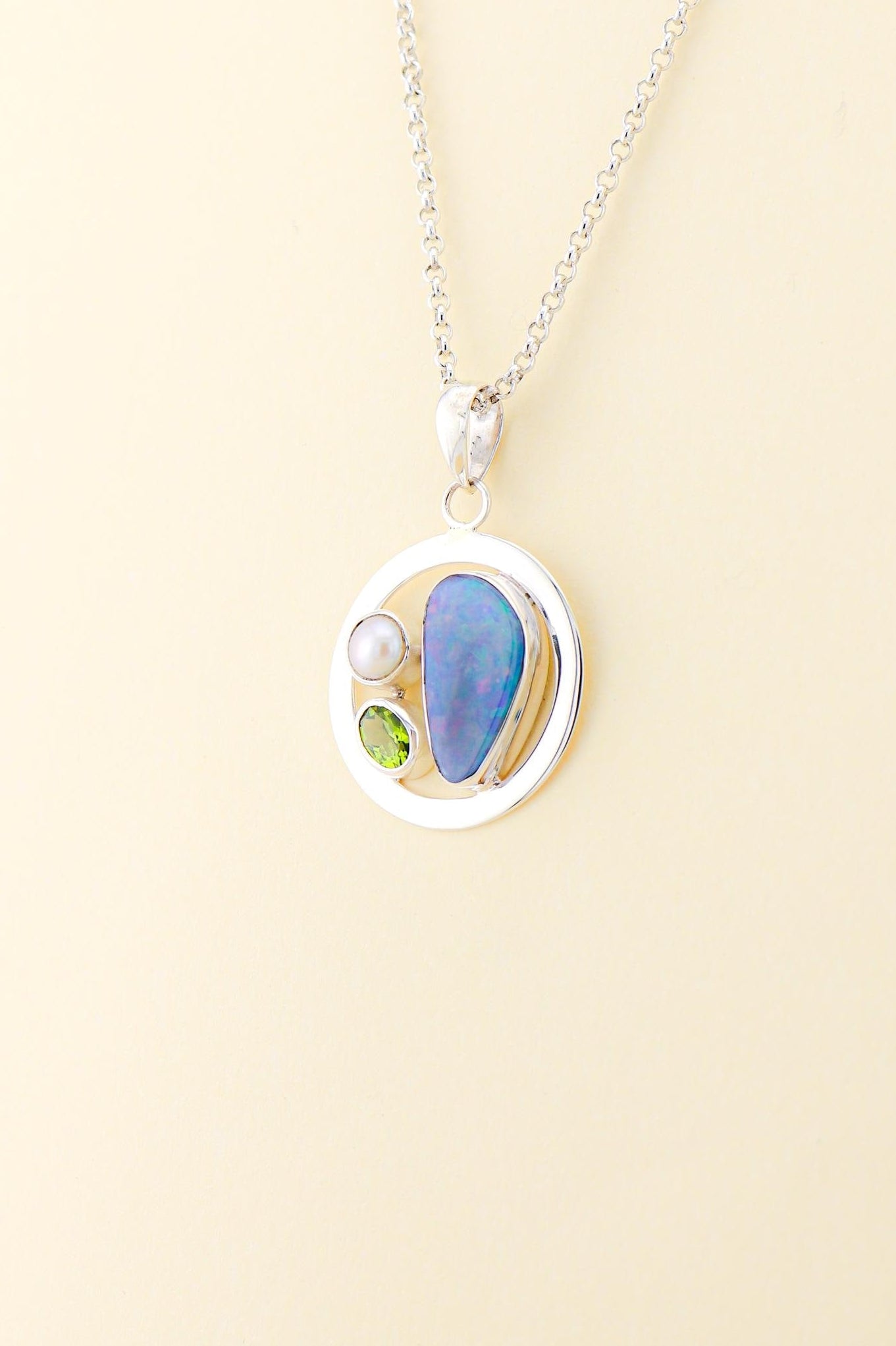 Australian Opal, Peridot and Freshwater Pearl Pendant | OPLM9
