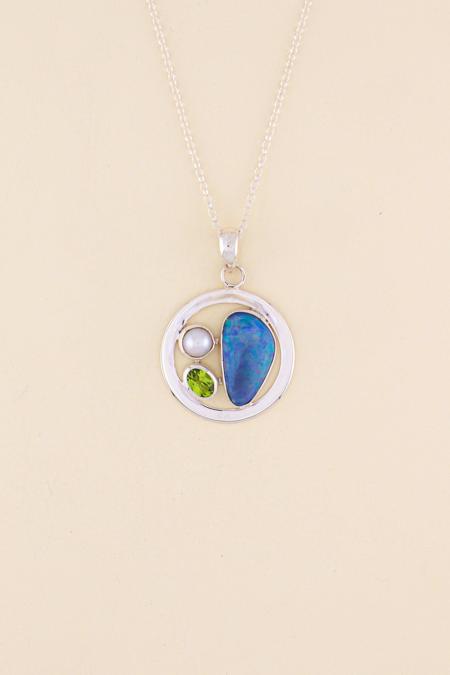Australian Opal, Peridot and Freshwater Pearl Pendant | OPLM9