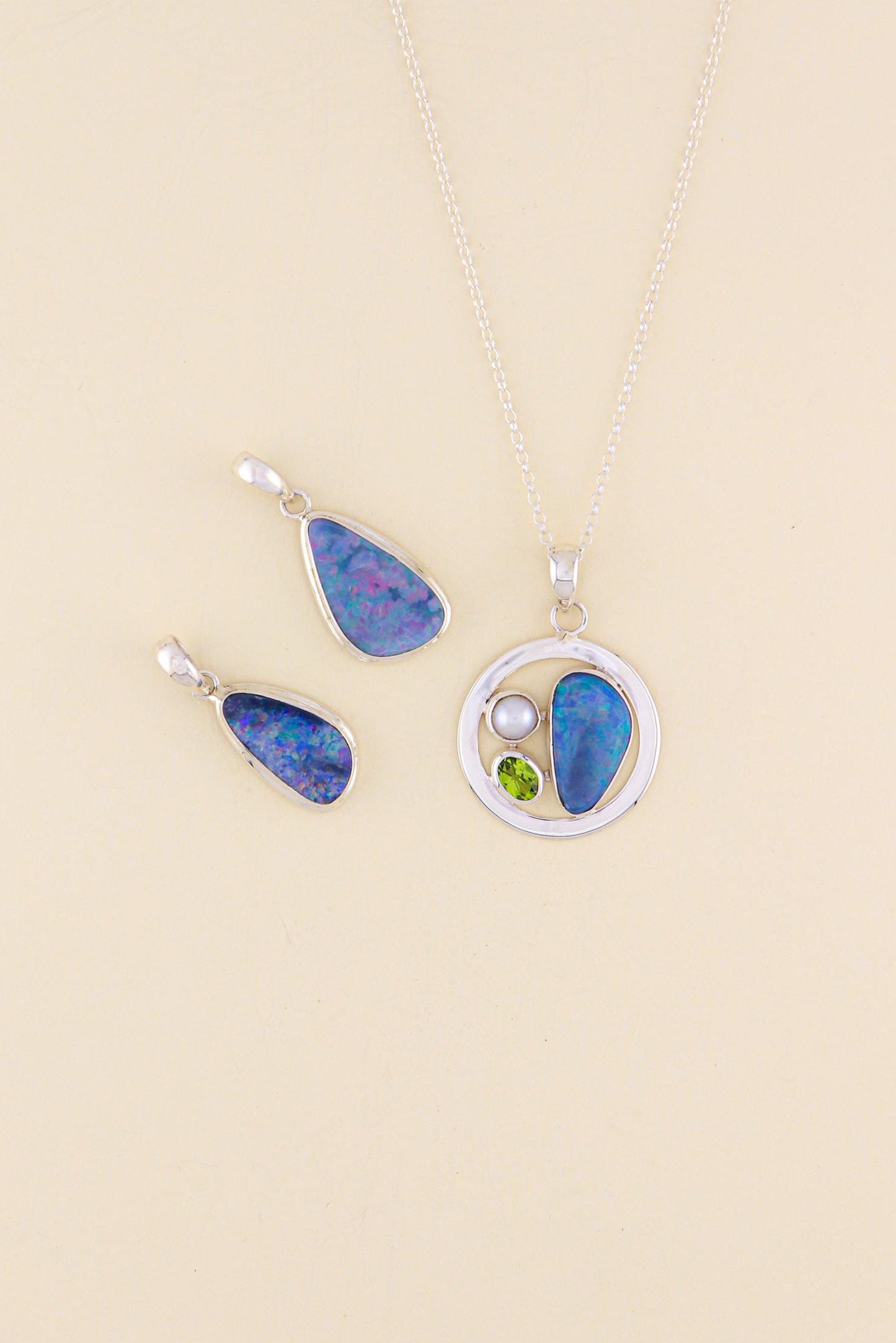 Australian Opal, Peridot and Freshwater Pearl Pendant | OPLM9