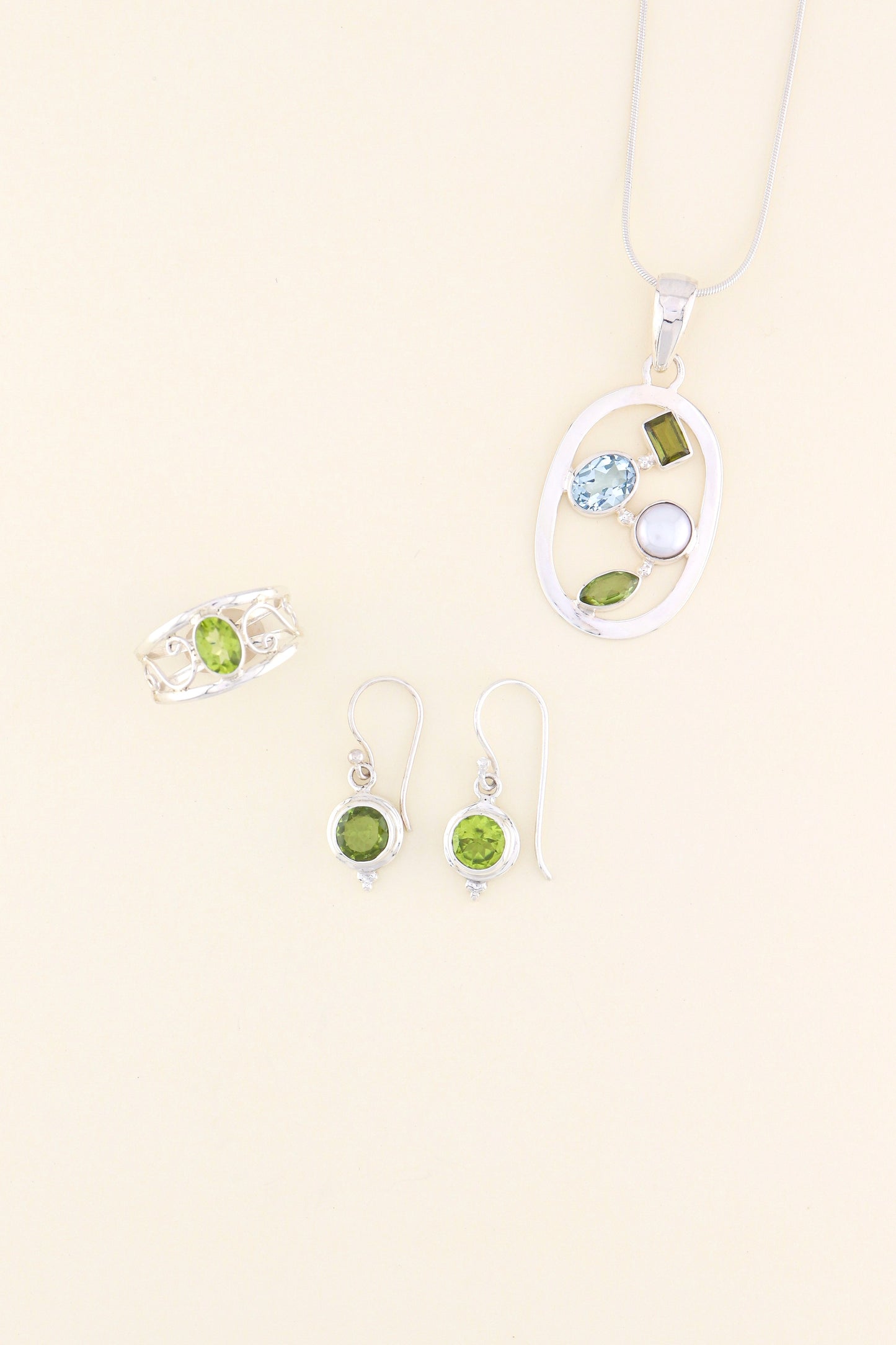 Peridot, Blue Topaz and Fresh Water Pear Pendant | PERIPM3